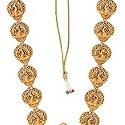 Womens Exquisite Lakshmi Design Haram Temple Jewellery Set With Jhumki Earrings-image-9