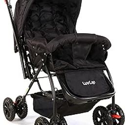 LuvLap Starshine Baby Stroller/Pram for 0 to 3 Years, New Born/Toddler/Kid, Lightweight, Adjustable backrest, 360° Swivel Wheel, Large Storage Basket, Reversible Handlebar (Black)-31