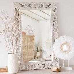 AFFIZU HANDICRAFTS Wall Wooden Mirror Frame, Wall Hanging Mirror Frame, Vintage Design Frame Antique White Color, 36x24 Inch Without Mirror-image-60