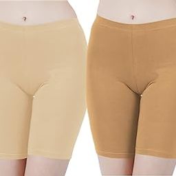 Cotton Lycra Tight Fit Stretchable Cycling Shorts Women's | Shorties for Active wear/Exercise/Workout/Gym/Yoga/Cycle/Running Maroon Khaki Combo Pack of 2-image-2