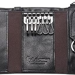 Key Case, Genuine Leather, Men's, Women's, Card Key Case, Includes Card Slots, Coin Purse, 6 Strands, Smart Key Compatible, Large Capacity, Gift, Black-25