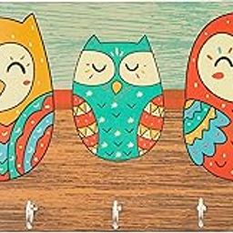 Amazon Brand - Solimo Wooden Owl Family Key Stand for Wall | 5 Hooks-image-4