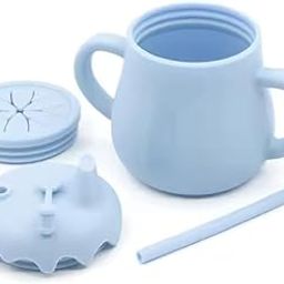 LOOKMINT Baby Silicone Sippy Cup with Straw & Snack Lid | 3-in-1 BPA-Free Training Cup for Toddlers | Dual Handle Spill-Proof Baby Drinking Cup 180ml | Food Grade Toddler Mug for 6+ Months (Sky Blue)-image-29