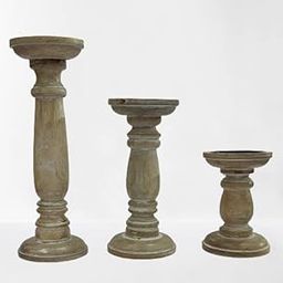 K Krafts Wooden Pillar Candle Stand, Set of 3 ? Hand Crafted Wood Candle Holders for Living Room, Table Centerpiece, Mango Wood Medium Natural and White Polish Finish-image-6
