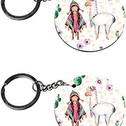 | llama keychain | keychain for wardrobe customized keychain with photo Printed Wooden Keychain| Circle Shape Set of 2 keyrings 2x2 inch-56