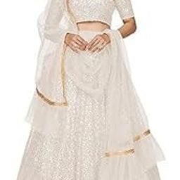Women Designer White Georgette Semi Stitched Lehenga With Unstitched Blouse for the size of - Free Size-image-89