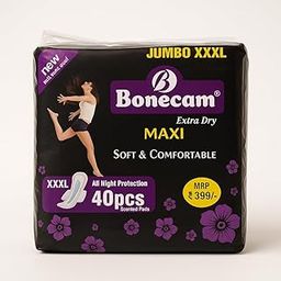 Women Fashion Store Bonecam Extra Dry Maxi XXXL Sanitary Pads, Soft & Comfortable, All Night Protection, 40 Pieces, Scented Cotton Pack of 1-image-75
