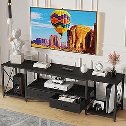 GYIIYUO TV Stand with Fabric Drawer for 50 55 Inches TV - Entertainment Center and Industrial TV Console Table with Open Storage Shelves for Living Room, Bedroom - 47" Black-28