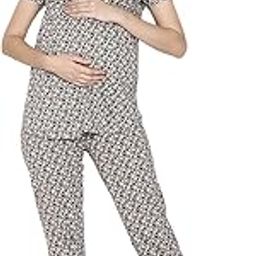 Women's 100% Organic Cotton Maternity Feeding Top & Pyjama Night Suit Set Pack of 1-image-70