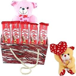SFU E Com Nestle Kitkat & Teddy Bear Combo Hamper | Valentine Heart Teddy Bear With Chocolate Combo | Valentine Chocolate Hamper | 1045-16
