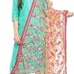 Woman's Net Dupatta with Embroidery. (Pink)-picture-18