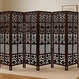 AS Wooden Handicraft Wooden Partition for Living Rooms Wall Dividers,Screen Separator Room Divider for Hall Wall Panels for Pooja Room/Kitchen/Bedroom/Office/Restaurant 6 Feet (Brown) (6 Panel)-image-33