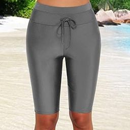 Summer Women Solid Color Swim Bottom High Waist Boardshort Tie Waist Beach Shorts Swimwear-image-17