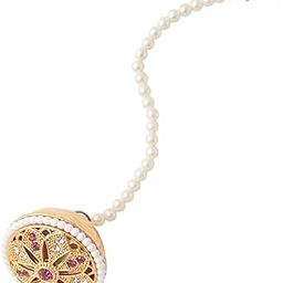 FASHIONS Traditional Gold Tone Circular Bell Shape Maang Tikka Borla with Beads White Stones Hair Accessory for Women & Girls-picture-18
