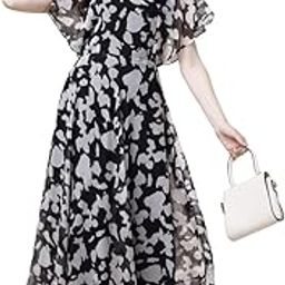 Women's Georgette Midi Dress with Round Neck Floral Printed A Line Style Knee Length Half Ruffle Sleeves and Regular Fit-image-21