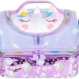 Winnito Lunch Bag Tiffin, Storage Bag for School, Travel Thermal Insulated Lunch Box with Adjustable Strap for Boys, Girls, Men, Women - Polyester (Purple Unicorm)-14