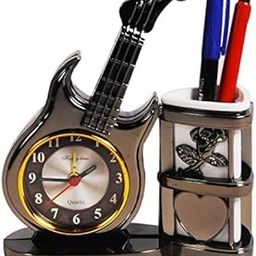 Sigaram Plastic Abstract Analog Alarm Table Clock With Desk Organizer Pen Stand Holder Guiter Design Clock Battery Operated, Multicolour, Stationery, Multi-coloured-16