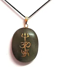 astroghar Auspicious Green Aventurine Crystal Engraved Protective Tri shakti Symbol Om Swastik Trishul Pendant For Men And Women-picture-33