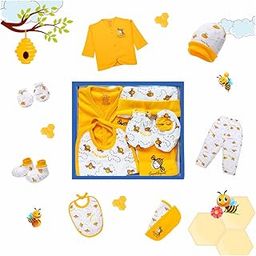 Bumsies 100% Hosiery Cotton Fullsleeves T-Shirt, Pajama/Pant,1 Bib, 2 Wash Cloth, 1 Pair Mitten, 1 Pair Bootee, 1 Bonet Cap - 8Pcs Clothing Gift Set for New Born Baby Boy & Girl, 0-1 Month-image-8