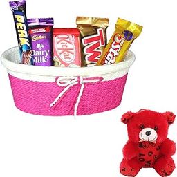 SFU E Com Crunchy And Waffery Chocolate Hamper With Someone Special | Valentine Teddy Bear With Chocolate Combo | Valentine Chocolate Hamper | 124-18