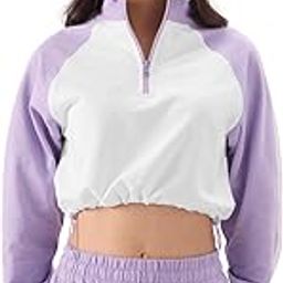 Veri Peri Women and Girls White and Lavender Long Sleeve Zipper Neck Solid Oversized Crop Fit Pre-Winter Tops Sweatshirts Hoodies Pullovers Graphic Printed Colors Sportswear Casual-image-61