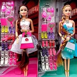 Kickart Trending Combo Pack of 2 Dazzling Doll Set for Kids, 12 Inches, PVC Non-Toxic Material, Assorted Dress Designs Princess Doll with Long Hair-20