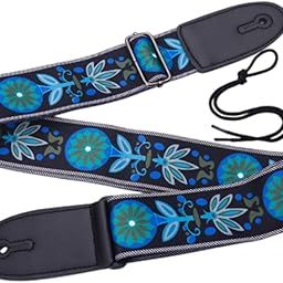 Guitar Strap Adjustable Shoulder Strap for Electric Guitars Acoustic Guitars Blue Flower-image-62