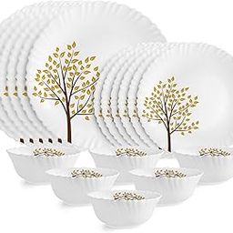 Cello Opalware Dazzle Series Tree of Life Dinner Set, 18 Units | Light-Weight, Daily Use Crockery Set for Dining | White Plate and Bowl Set-6