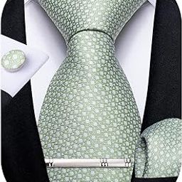 Plaid Tie Men's Silk Tie and Pocket Square Cufflinks Tie Clip Set Wedding Business-image-52