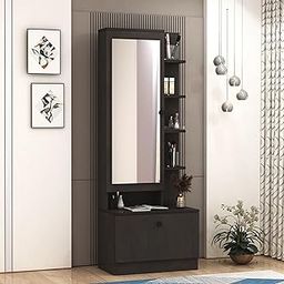 Engineered Wood Dressing Table with Mirror | Wooden Vanity Table with 1 Drawer & Open Storage | Compact Dressing Table with Wardrobe & Door Storage for Bedroom, Living Room (Wenge Finish)-image-29