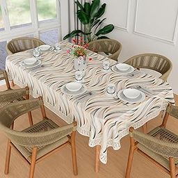 Kuber Industries Dining Table Cover | 60x90 Inch | 6-Seater Table Cover | Indoor & Outdoor Table Cloth | Hotels-Restaurants Table Cover | Dining Table Cloth | Wave Print | DTC | Cream-4