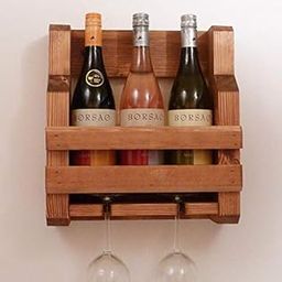 Genuine Decor Rustic Solid Wooden Wall Mounted Wine Rack - 3 Bottle and 2 Glass Holder-image-28