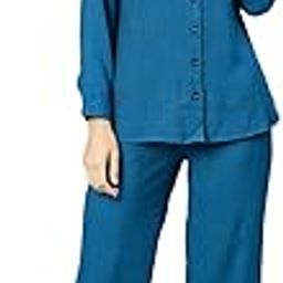 Women Blue Solid Cotton Shirt with Trousers-image-58