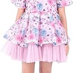 Girls Printed One Piece Short Midi Dress Pink-image-1