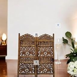 Orion Craft Wooden Room Divider for Living Rooms Wood Partition Wall Divider, Wooden Screen Separator Bedroom/Office/Restaurant/Kitchen Pooja Room (4 Feet Elephant Design Panel Brown) (2 Panel)-image-11