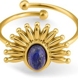 Blue Stone Sunburst Adjustable Size Ring for Women - Gift for Girls & Women, Women's Jewellery | Waterproof & Anti Tarnish Rings-image-33