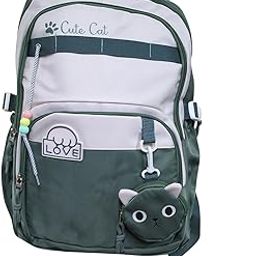 Cute Cat School Backpack for Girls | Stylish Lightweight Daypack with Cat Coin Pouch & LOVE Patch | Multi-Pocket Bag for School, Travel & Daily Use-image-62