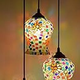 ONECYA ROYAL FANCY Handicrafted Mosaic Triple Pendant/Hanging Light Home Decor Items, Ceiling Decorative Chandelier Home,Living Room Jhumar Lighting for Restaurant/Hotel (ONCNPHNG_02)-image-100