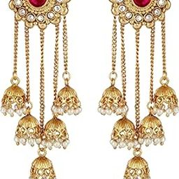 Gold Plated Stylish Pearl Jhumka Jhumki Traditional Earrings for Women and Girls (Golden)(8460er)-image-38