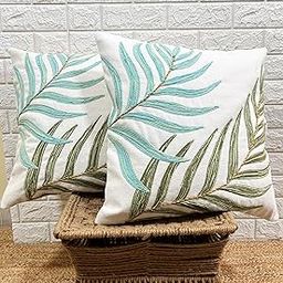 Indihomecraft Handicraft Cotton Cushion Cover - Hand Stitched Embroidery Decorative Art Boho Pillow Flower Leaf Hand Made Pillow Cover | Square Shape 18X18 Inches Cushion Cover Set of 2-image-38