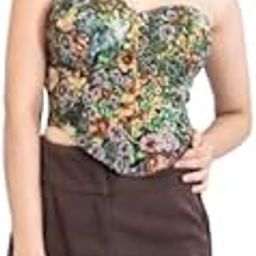 Muticolor Wild Meadow Floral Strapless Corset Top | Regular Fit | Cotton Blend | Sleeveless | Casual wear | Gift For Wife, Girlfriend-image-17