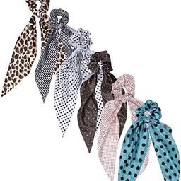 Shivashay Silk Satin Scarf/Ties/Satin Elastic Bands/Ponytail Holder/Bobbles Vintage Accessories Polka Dots Hair Scrunchies for Women and Girls - Set of 6-image-11