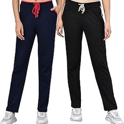 Women Plain Cotton Stylish Track Mid Rise Straight Pants For Daily Use |Track Pants Combo Pack Of 2 Size 30 Black::Navy-picture-29