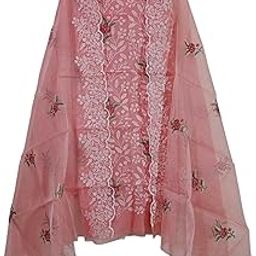 Women's Kota Doria Suit With Designer Embroidery Cotton Blend Fabric 2.5 Meter Top And 2.5 Meter Dupatta Only No Bottom [Mint]-image-8