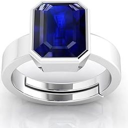 9.00 Ratti AAA+ Quality Natural Blue Sapphire Neelam Silver Plated Adjustable Gemstone Ring for Women's and Men's (Lab - Certified)-12