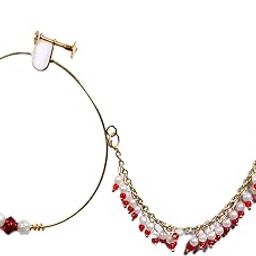 Nose nathni | nose ring wear without piercing,18 K Gold Plated Diwali/Dhanteras/Bhai Dooj Collection Red Color Alloy Wedding Suhag Nath for Girls & Women-image-4