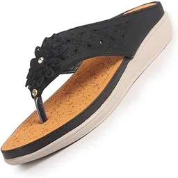 fausto Women Floral Design Orthopedic Cushioned Wedge Thong Slippers| Slip-On Open Toe Comfort Sandals for Casual, Daily Office Work Wear-picture-43