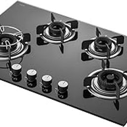 KAFF Built-in Hob/Hobtop 4 Burners, Auto Electric Ignition Glass Top, 80 CM, Black Coated Tornado Style Burners, SS Drip Tray, 8 MM Thick Toughened Glass (Black) | CRISTA CRH 804-image-2