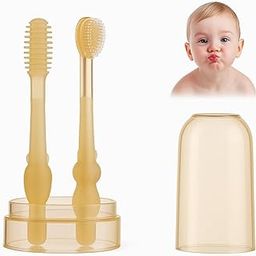 Cherryland Baby Oral Cleaning Brush 2 In 1 Toothbrush Tongue Brush Bpa Free Soft Silicone Bristle Oral Care Toothbrush For Baby 6 Month To 24 Months,With Storage Box-image-77