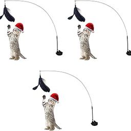 Qpets® Cat Teaser Wand with Suction Cup Design Feather Interactive Kitten for Indoor Cats 3 PCS-image-86